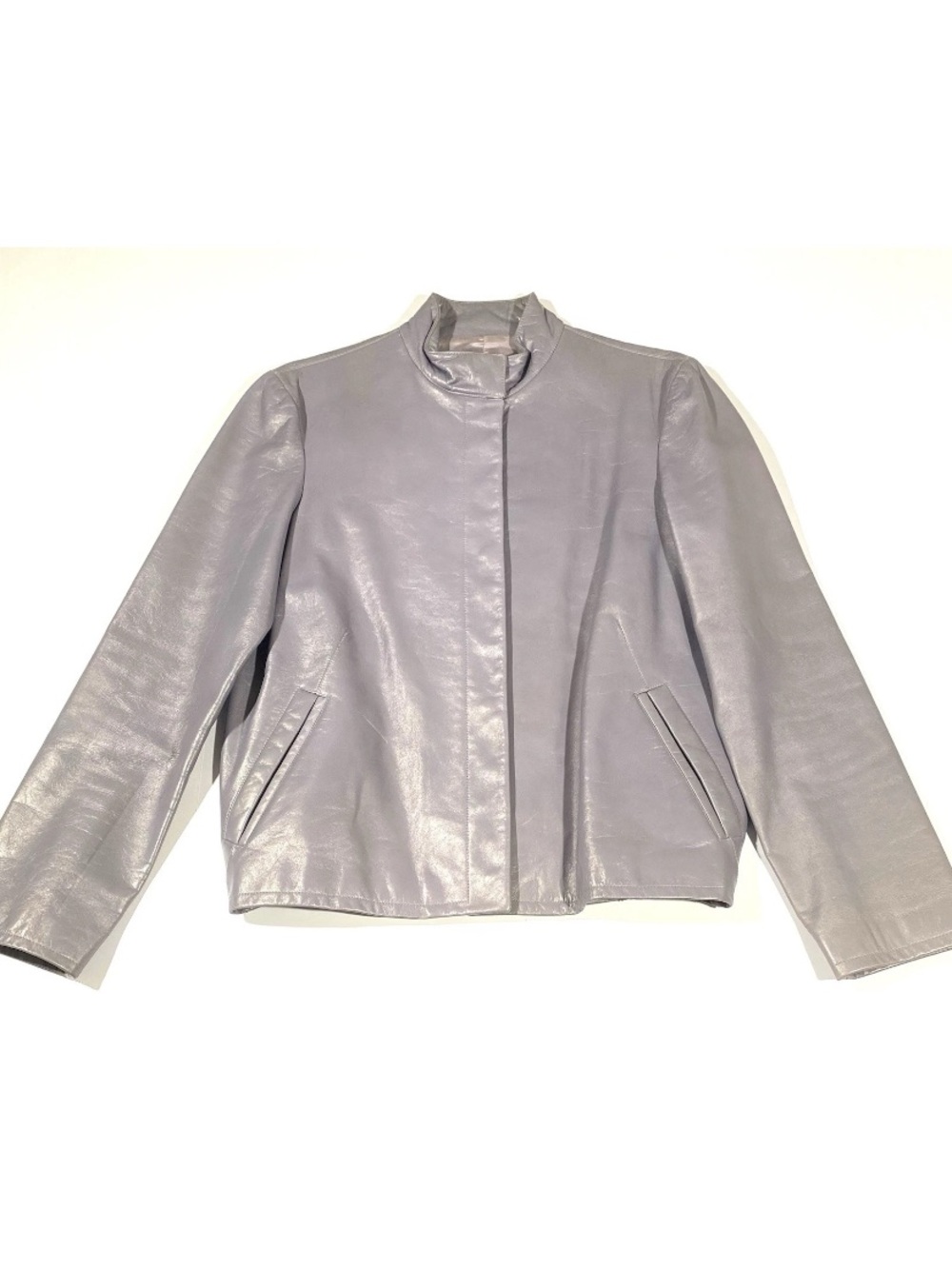 VTG Calvin Klein Collection Silver/gray Leather Jacket Made In Italy Women’s 6